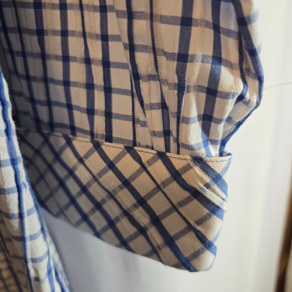 FOXCROFT NYC SIZE 10 SHAPED BLUE WHITE STRIPE TUNIC 3/4 SLEEVES VNECK CRINKLE - Picture 9 of 11